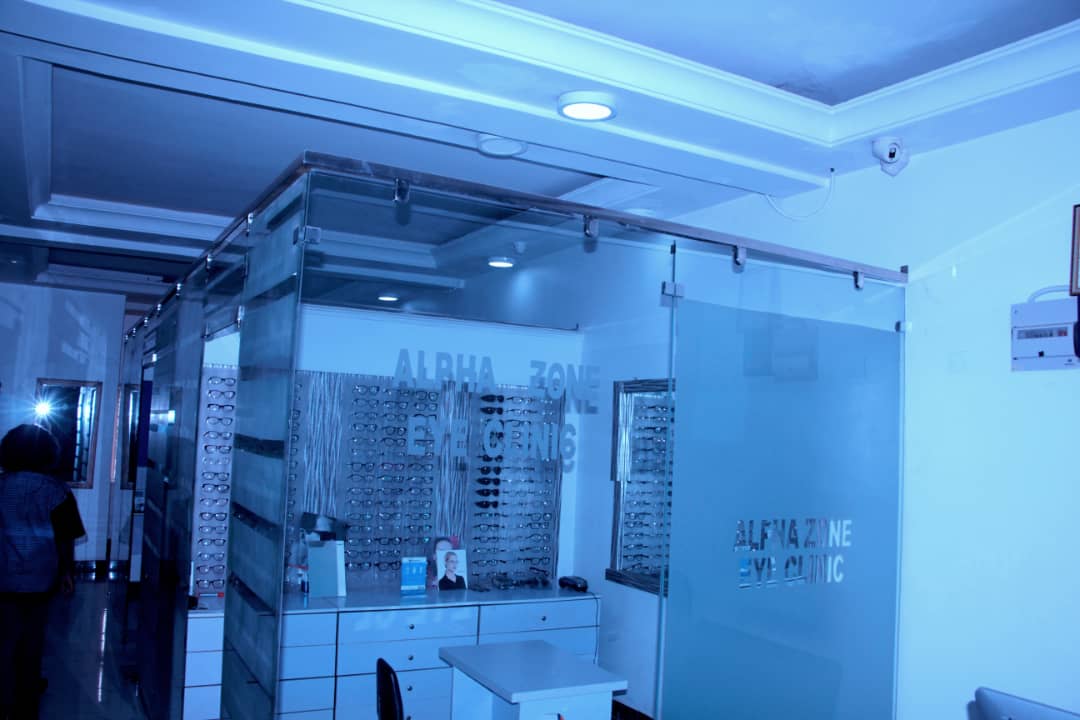 Display of Alpha Zone Eye Clinic glasses in Abuja office