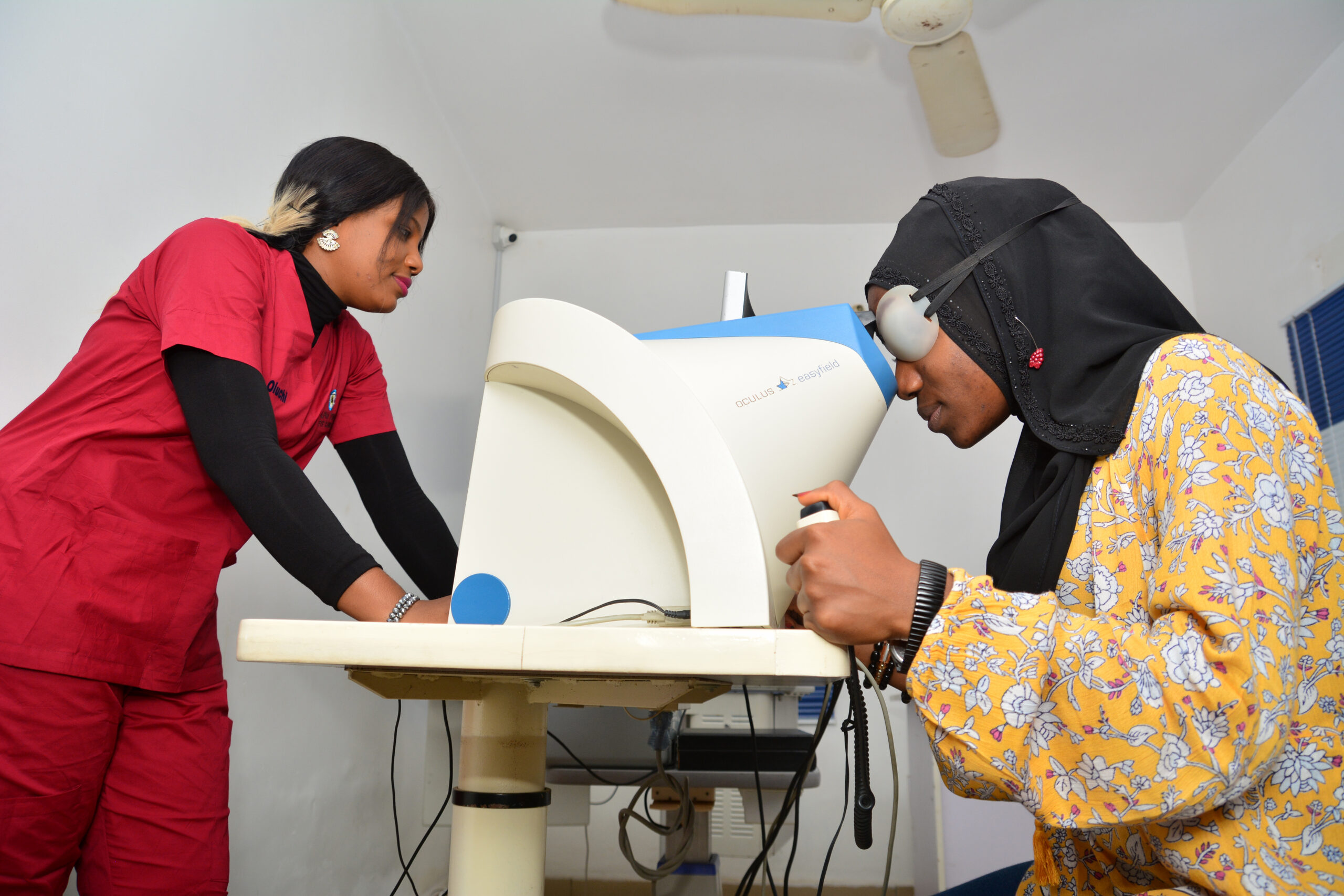 patient in an examination room in the best eye clinic in Abuja