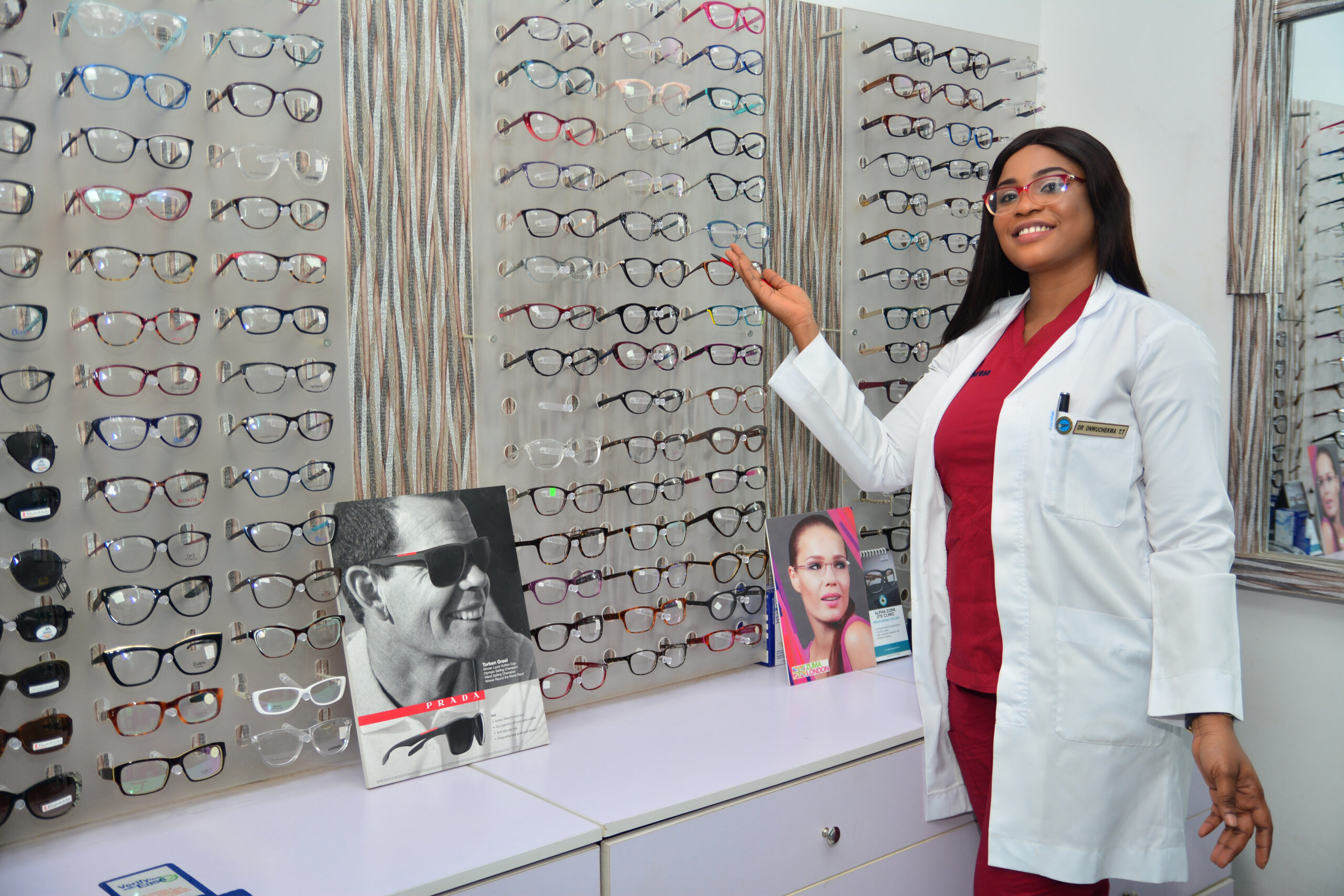 woman with frames at eye clinic in Abuja