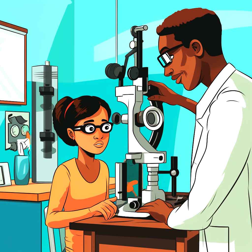 Cute illustration of an eye clinic in Abuja